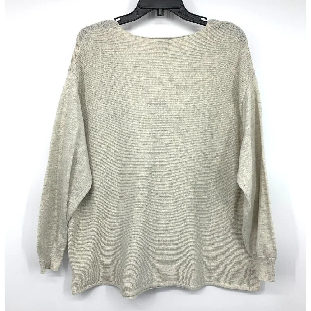 Ella Moss Sweater Beige Gray Ribbed V Neck Pullover Long Sleeve_7